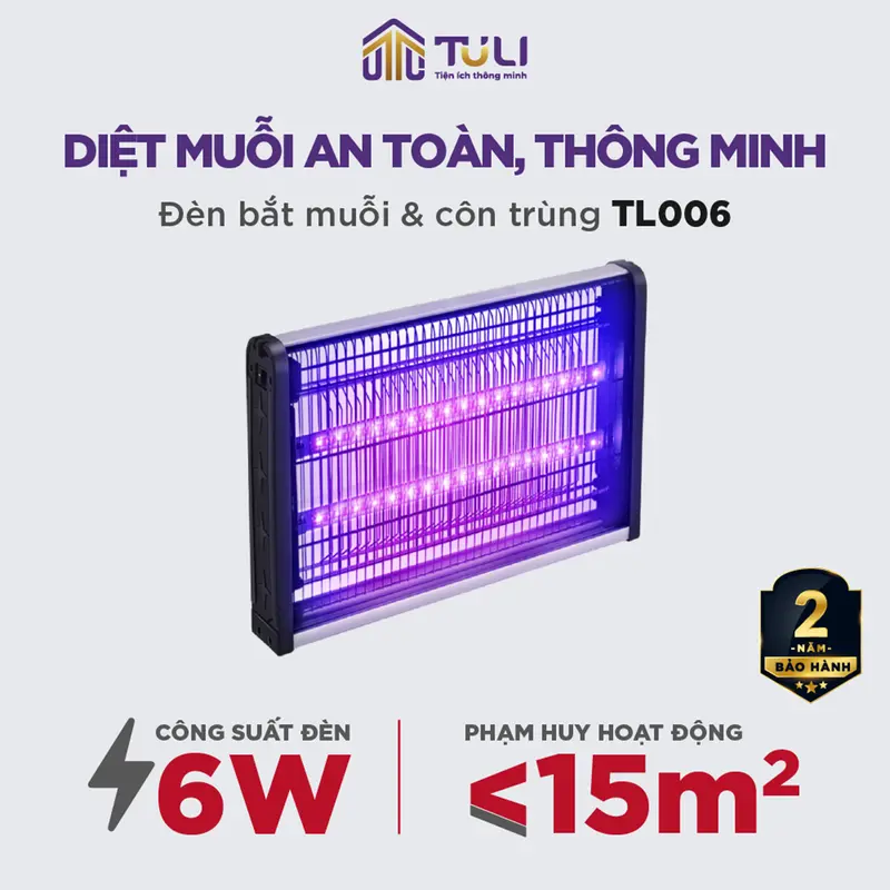 Đèn Bắt Muỗi Và Côn Trùng Tuli TL-006, Công Suất 6W, Máy Bắt Muỗi Bằng Đèn, Bắt Muỗi/Ruồi/Kiến Ba Khoang/Các Loại Côn Trùng, An Toàn Khi Sử Dụng, Có Lớp Lưỡi Bảo Vệ, Bảo Hành 2 Năm đèn bắt muỗi tự động 0