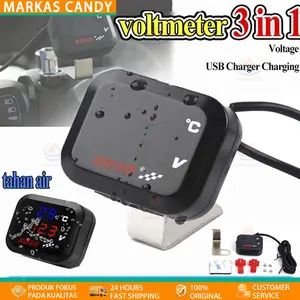 Volt Meter Koso 3 in 1/Voltmeter 3 in 1 Koso Usb Anti Air Original/Voltmeter 3in1 Charger USB 2A Breket Spion/Voltmeter Koso 3 In 1 USB Charger Universal Semua Motor Anti Air Original Termometer Digital Jam Suhu Tegangan Aki Vario Pcx Ninja Cbr