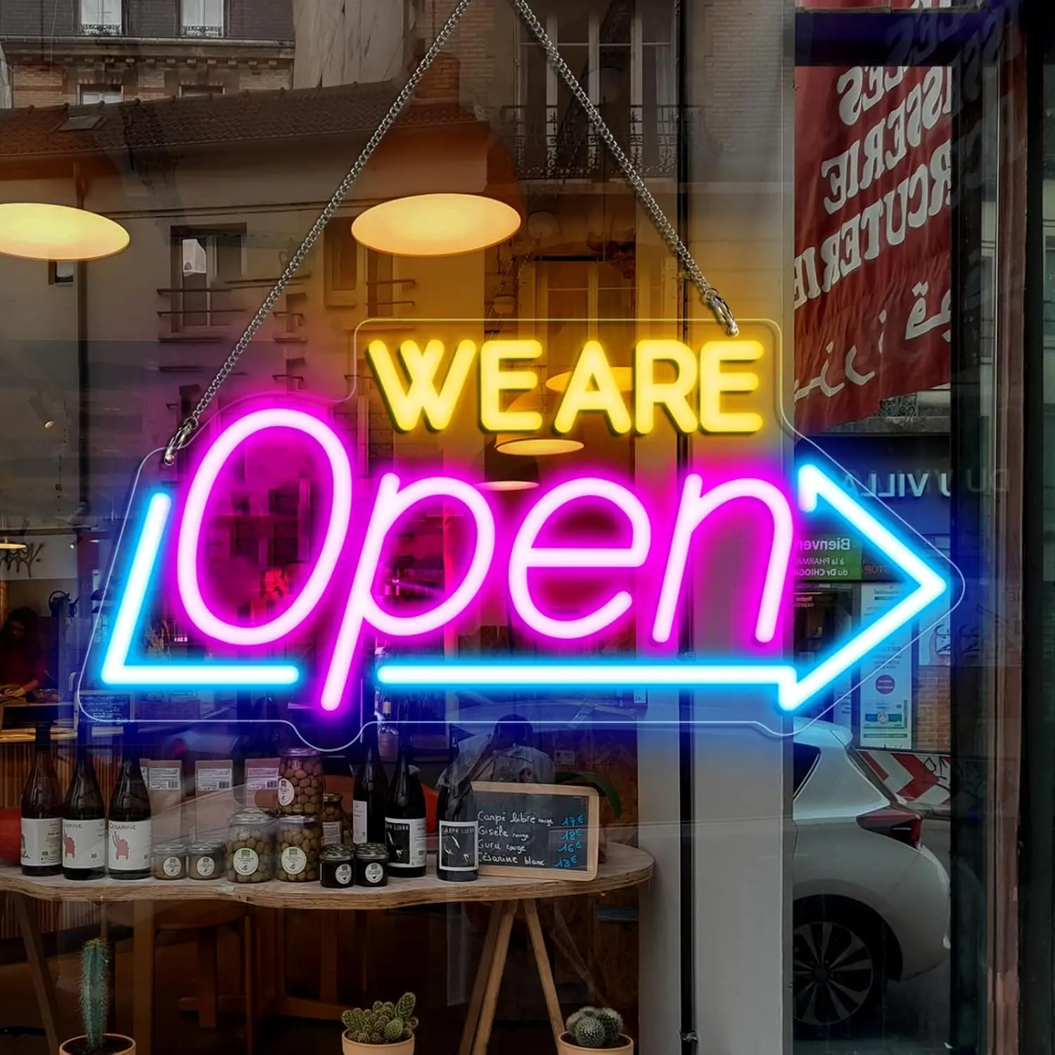 WE ARE Open LED Neon Sign, USB Powered Neon Open Sign, Creative Decorative Neon Light with Accessories, Novelty Light for Stores, Bars