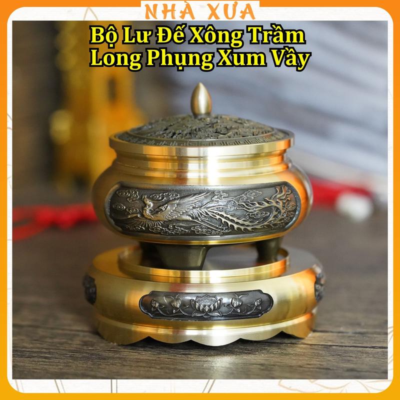 Lư Long Phụng Xum Vầy + Đế Đôn Kê Khắc Liên Hoa Xông Trầm Hương Nhà Xưa Dầu Thơm Phòng Dầu Thơm