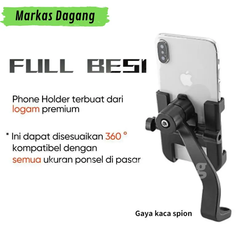 Holder HP Spion Motor Vario 125 150 160 Beat Aerox Nmax Mio Gear Sporty Fazzio Grand Filano Bahan Full Besi Hitam Kaca Ponsel 0