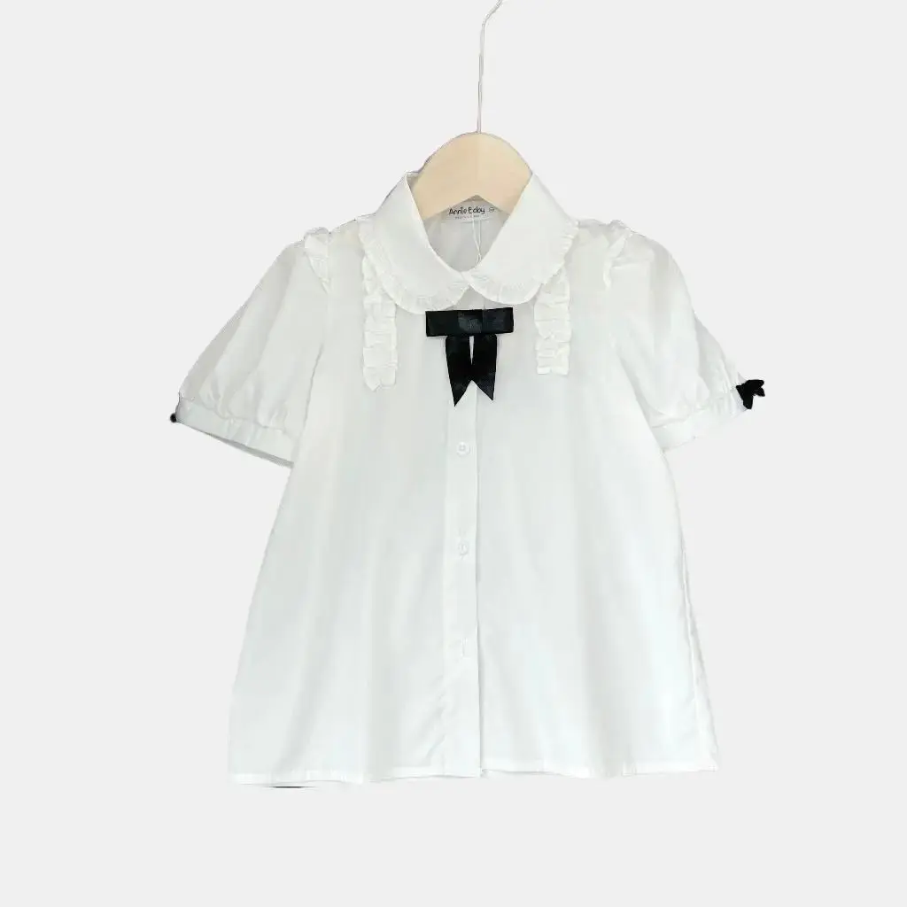 Áo sơ mi bé gái size đại 45kg Anniebaby trắng chất thô mềm AM24006