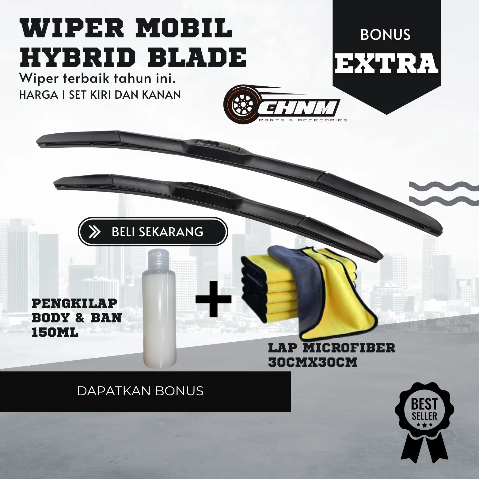 [[PAKET 2 ITEM]] Wiper Hybrid Blade Mobil 1 Set Kiri dan Kanan Bonus Pengkilap dan Lap Microfiber Wiper Universal Semua Jenis Mobil Karet Ganda Kaca Depan