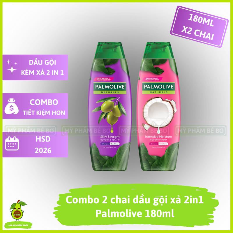 Combo 2 dầu gội xả Palmolive 180ml - Dầu Gội đầu kèm xả 2in1 chiết xuất thiên nhiên từ sữa dừa và olive dưỡng tóc