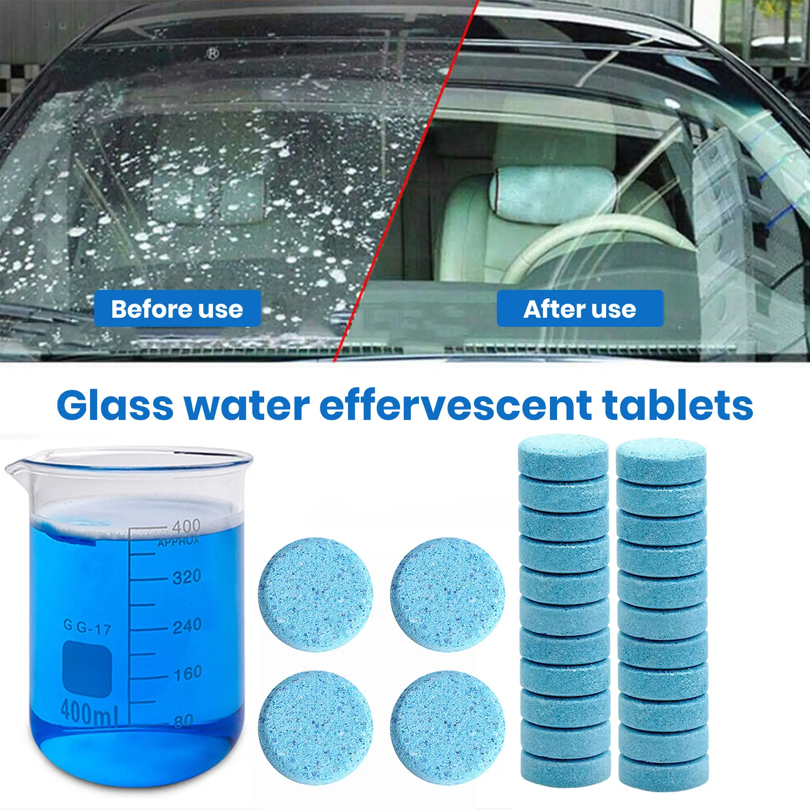 weautikgul-10/20/40Pcs Auto Glass Water Effervescent Tablets Solid Windshield Cleaner Windscreen Wiper Super Concentrated Car Wash Wiper Fluid Cleaning Effervescent Tablets