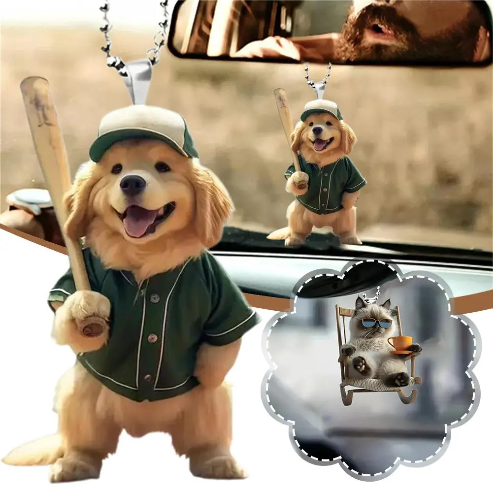2D Car Pendant Acrylic Dog Drop Ornament Universal Auto Rearview Mirror Acrylic Car Ornaments Backpack Accessories Home Decoration