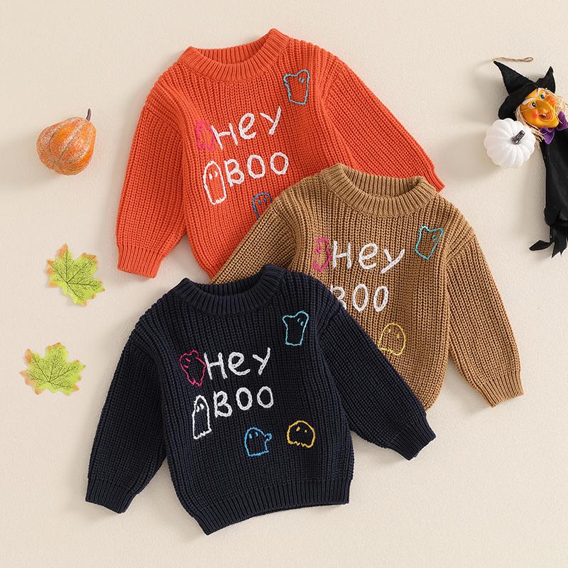 Product Introduction of Newborn Baby Halloween Sweater Casual Letter Ghost Embroidery Knitted Long Sleeve Pullover Infant Knitwear for Toddler 46