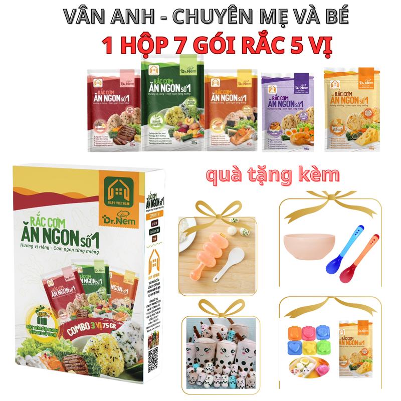Thực phẩm Rắc Cơm Ăn Ngon DR.nem ,1 hộp gồm 7 gói trong gồm có 3 gói rắc cơm  25g  tặng kèm 4 gói rắc cơm 10g/1 gói có kèm quà tặng cho bé Gia Vị Bột