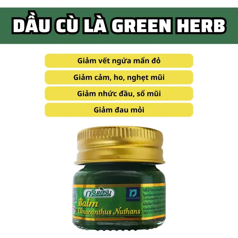 [CHUẨN THÁI] Dầu Cù Là Thơm Xanh Green Herb Balm Clinacanthus Nuthans Giảm Ngứa, Mẫn Đỏ, Đau Nhức Thái Lan 10g 2