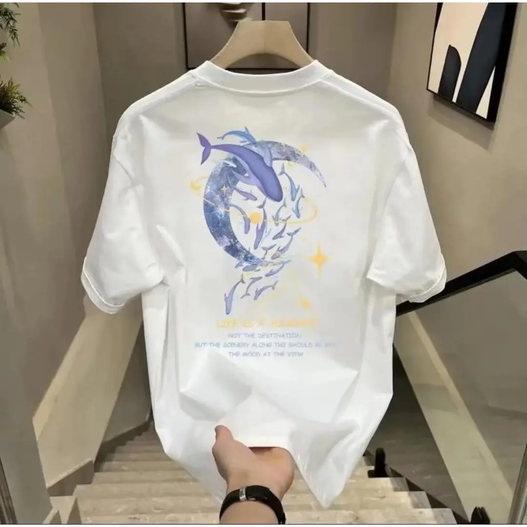 New Short-Sleeved T-shirt Men's Summer Korean Style Trendy Simple Half Sleeve Top Hong Kong Style Loose Casual Fashion Brand T-shirt
