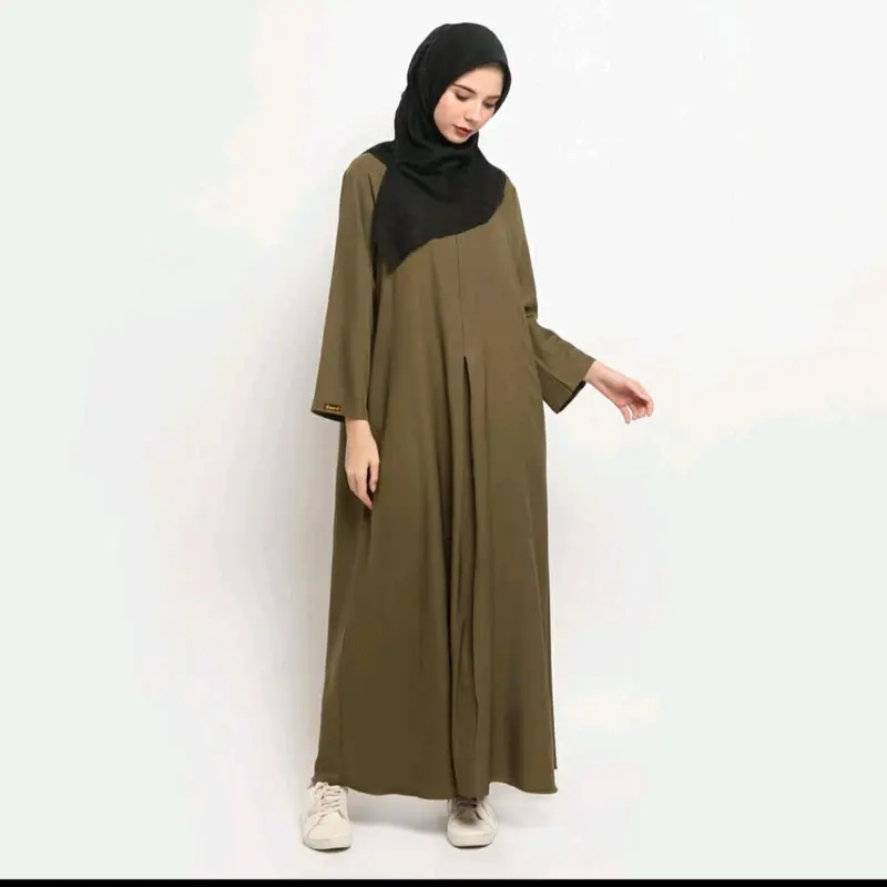 Gamis abaya hitam polos bahan #CRINGKLE AIRFLOW# Muslim Wanita Dewasa Syari Arab Umroh Maxi Remaja Dress Crinkle Lebaran Mewah Casual Silver Simple exclusive 5