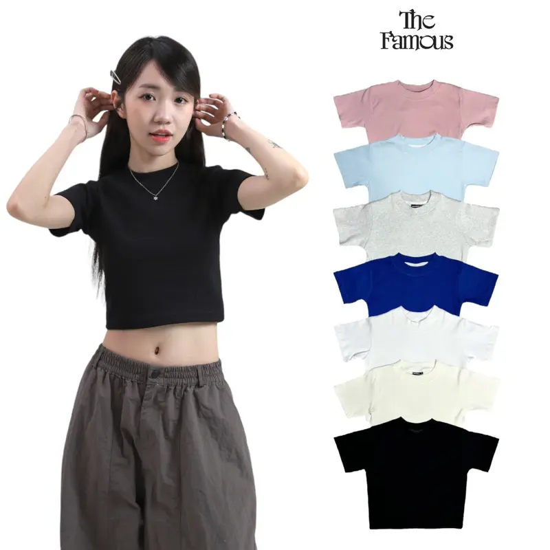 Áo phông croptop "TRƠN 10 MÀU" thun gân cotton dày dặn The FamousHOT TOP 2025