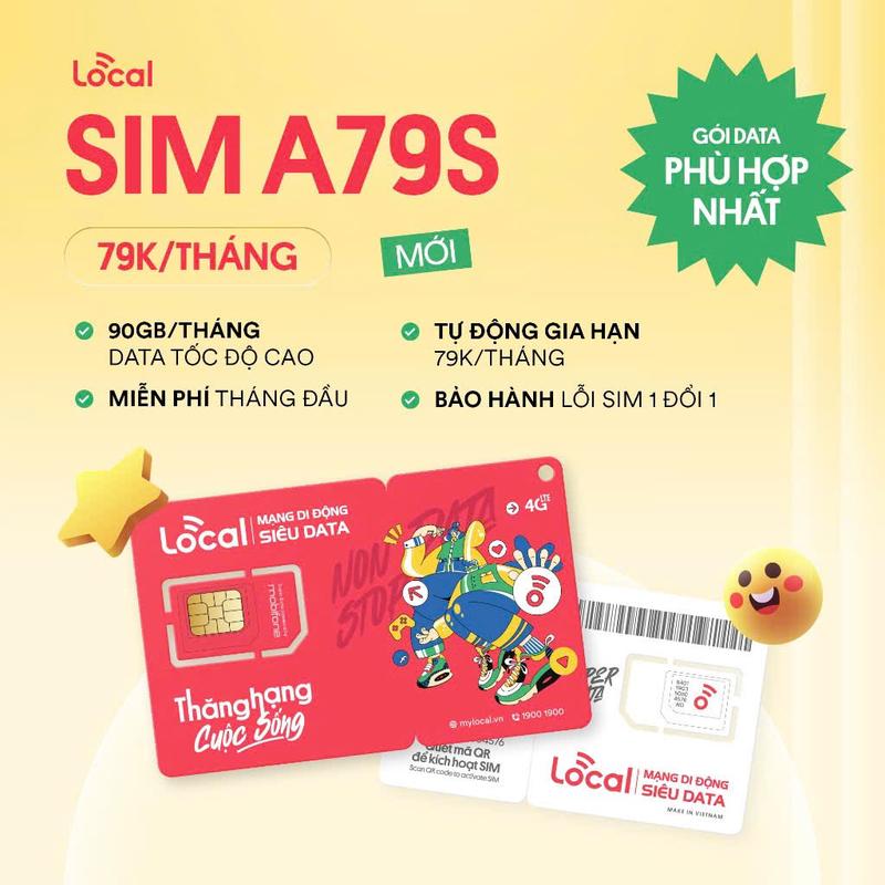   Chọn số Miễn phí  Sim Local 4G A79S Mobifone 90Gb tháng  Miễn phí Tháng đầu  Gia hạn 79K tháng Tự Chọn số Yêu thích 
