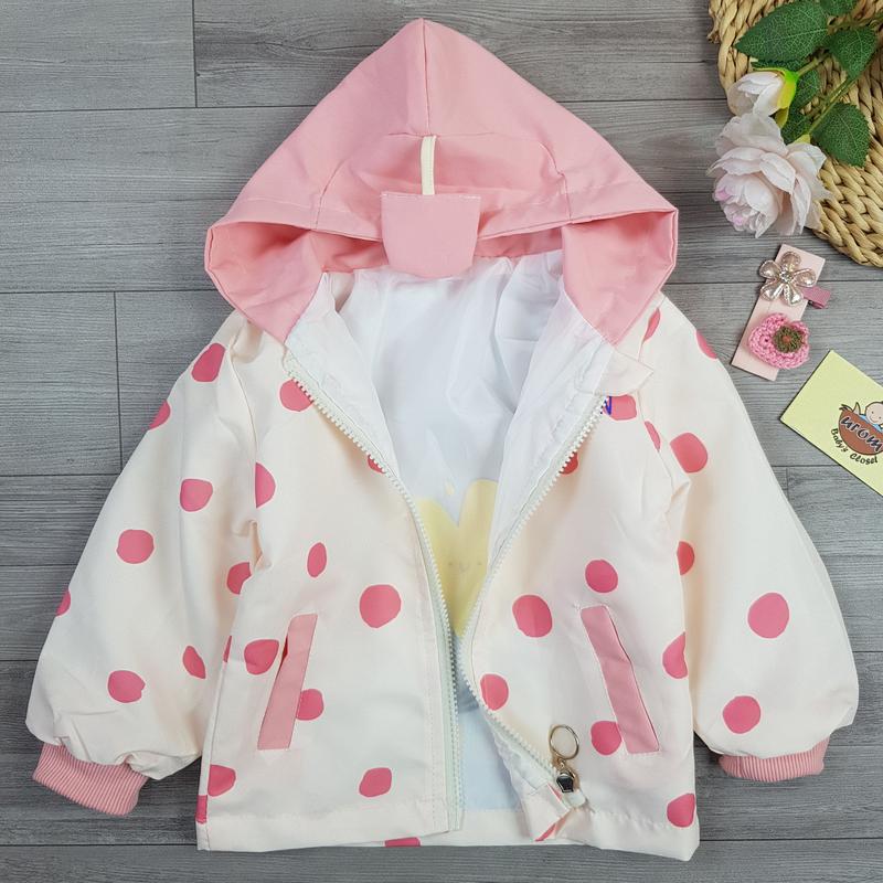 Áo khoác hồng cho bé gái 10-26Kg chất dù chống nắng 2 lớp có mũ hình hoa cười dễ thương 2