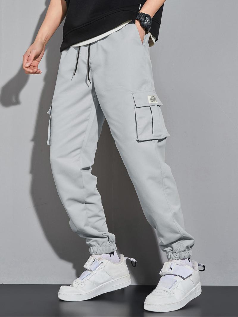 Product Introduction of Men's Letter Patched Pocket Cargo Pants, Stylish Loose Drawstring Trousers, Drippy Outfits, Going Out Outfit, Menswear Clothing 6