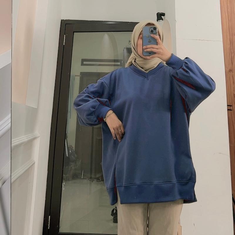 Oversize Sweater  Belah Pinggir Sweater Oblong Wanita Korean style versi dinafshn 7