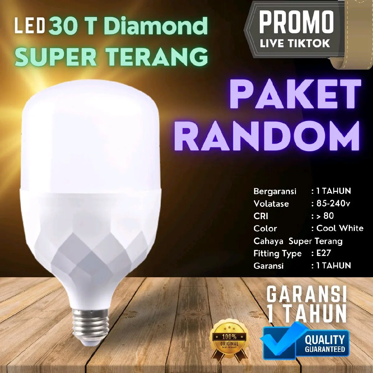 Paket Lampu Bohlam Led T BULB 30 watt Random Garansi Putih