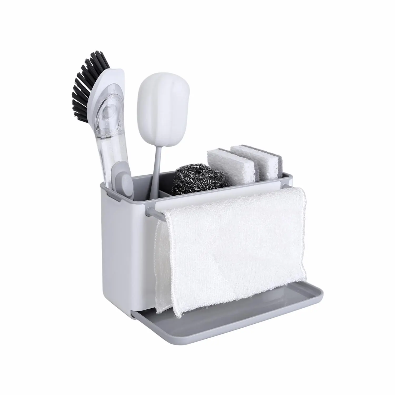 Sink Caddy, 1 Count Wall Mounted Sponge Holder Organizer, Drawer-out Drip Tray for Easy Draining, Detachable for Easy Cleaning, Kitchen Supplies