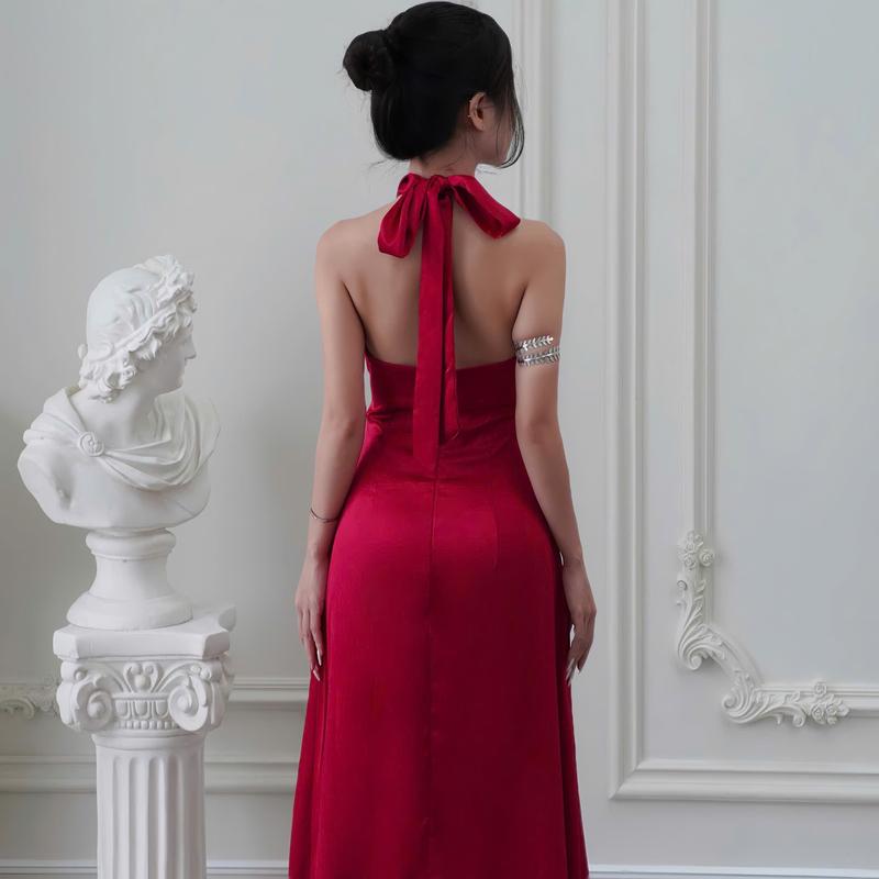 Váy Tiểu Thư Dáng Dài 2 Lớp Thắt Nơ SilkChic 361 Đầm Lụa Dự Tiệc Hở Lưng Cổ Chéo Sang Trọng Nữ Women Dress 5