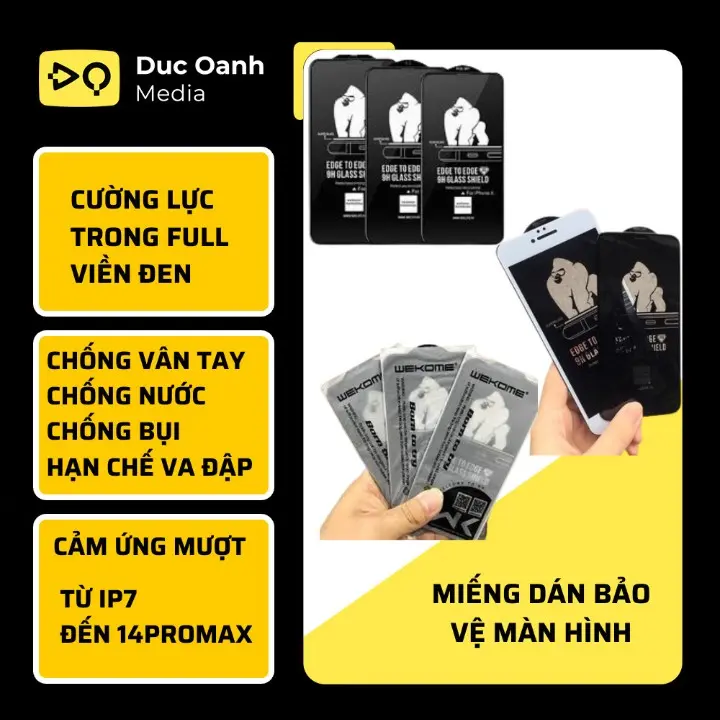 Miếng dán kính cường lực KingKong WK trong suốt full màn hình cho điện thoại iphone 7/8plus/12/13promax/14promax capsacnhanh 20w
