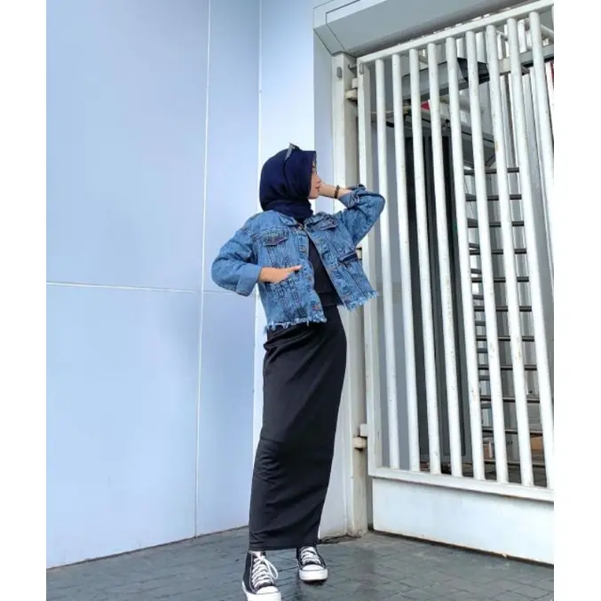 Rok Span Scuba  Wanita Panjang Muslim Dewasa  Bawahan Hitam Katun Casual Basic Shirts & Blouses 2