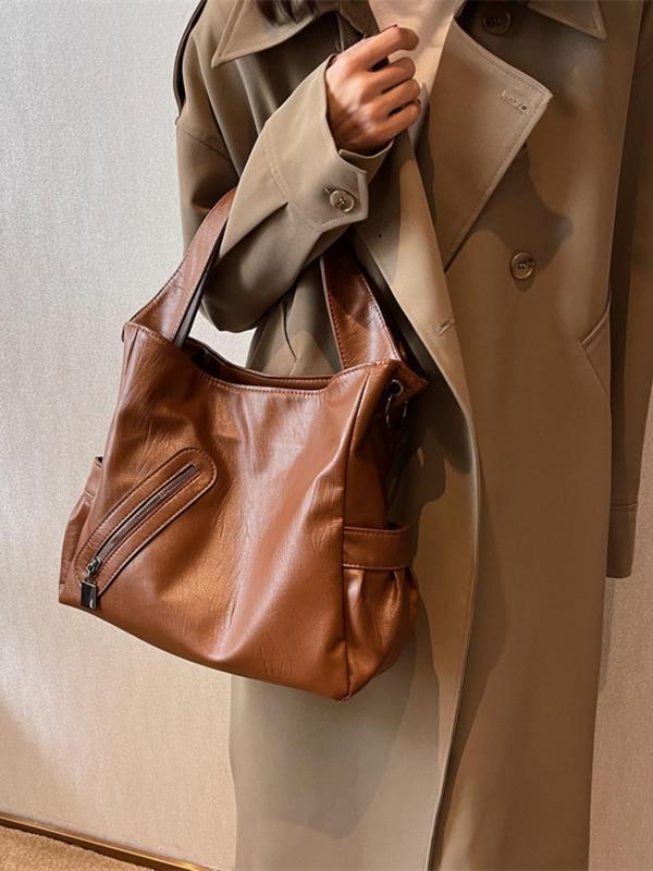 Women's Solid Large Capacity Tote Bag, Fashionable Casual Shoulder Bag for Work & Daily Used, Casual Trendy Versatile High-quality Daily Commuting Bag, Girl Fashionable Shopping Bag 4