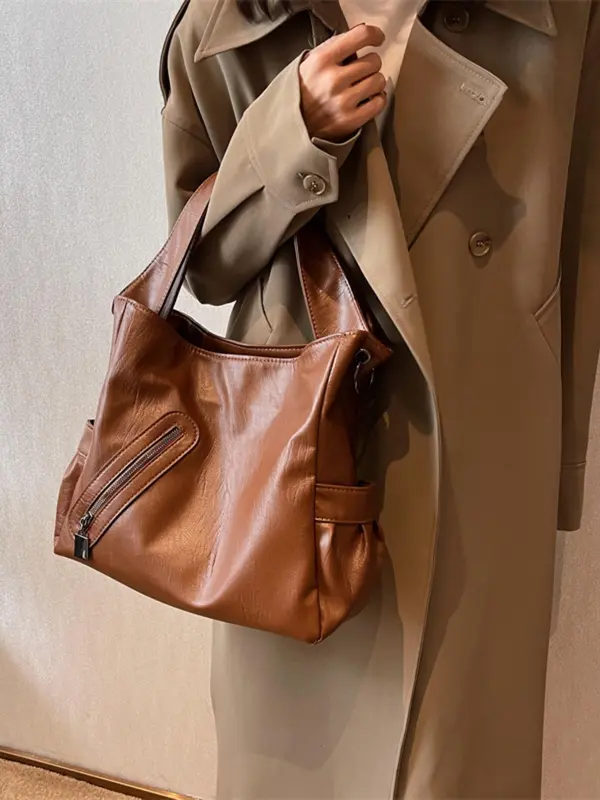 Women's Solid Large Capacity Tote Bag, Fashionable Casual Shoulder Bag for Work & Daily Used, Casual Trendy Versatile High-quality Daily Commuting Bag, Girl Fashionable Shopping Bag 3
