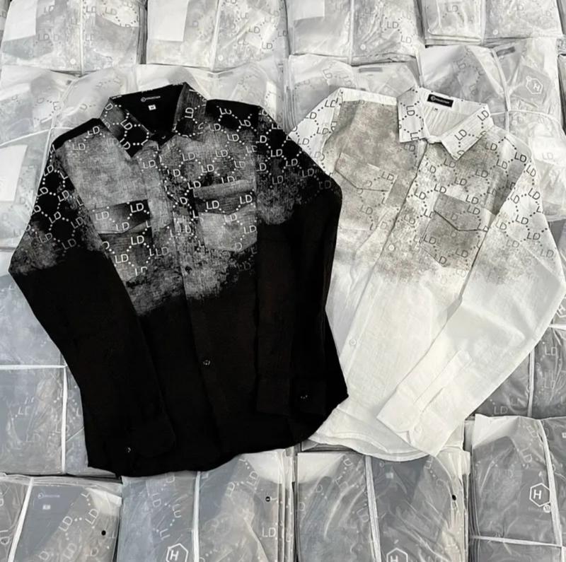 Áo sơ mi nam dài tay họa tiết in loang màu thời trang chất đũi mềm mịn mẫu mới cao cấp Menswear Cổ chữ V Có Cổ