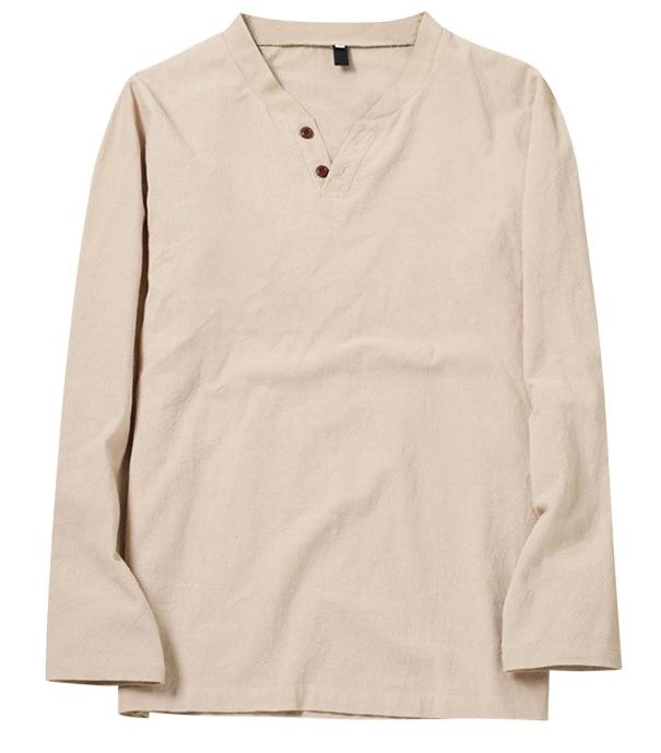 Product Introduction of Men's Casual Loose Fit V-Neck Long Sleeve Linen Beach Shirt kurta  lelaki alain delon kurt a lelaki hari  raya  outfit kurta  3  suku  lelaki 7