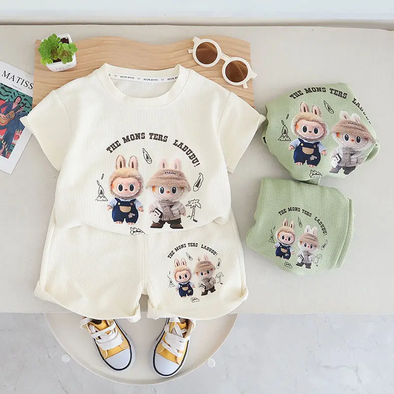 Boys' Short Sleeve Stylish 2025 Summer New T-Shirt Children's Sports Casual Baby Short Sleeve Set Two-Piece Set