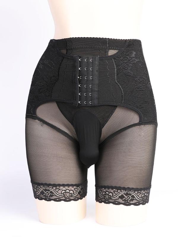 Product Introduction of Summer Men's Breathable Breasted Mesh Buckle Waist Shaping Hip Raise High Waist Body Shaping Fifth Pants Three Rows Six Buttons Belly Contracting Boxer 15