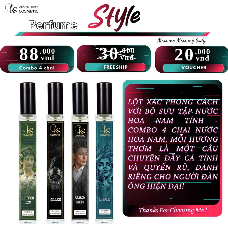 Nước hoa nam - Combo 4 chai Style- Dung tích 10ml- Thơm đặc biệt - lưu hương lâu 0