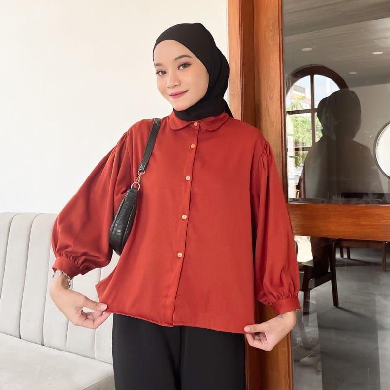 Setelan Blouse Kemeja Elze Atasan Wanita Shakila Twill dan Bawahan Rok Payung 5