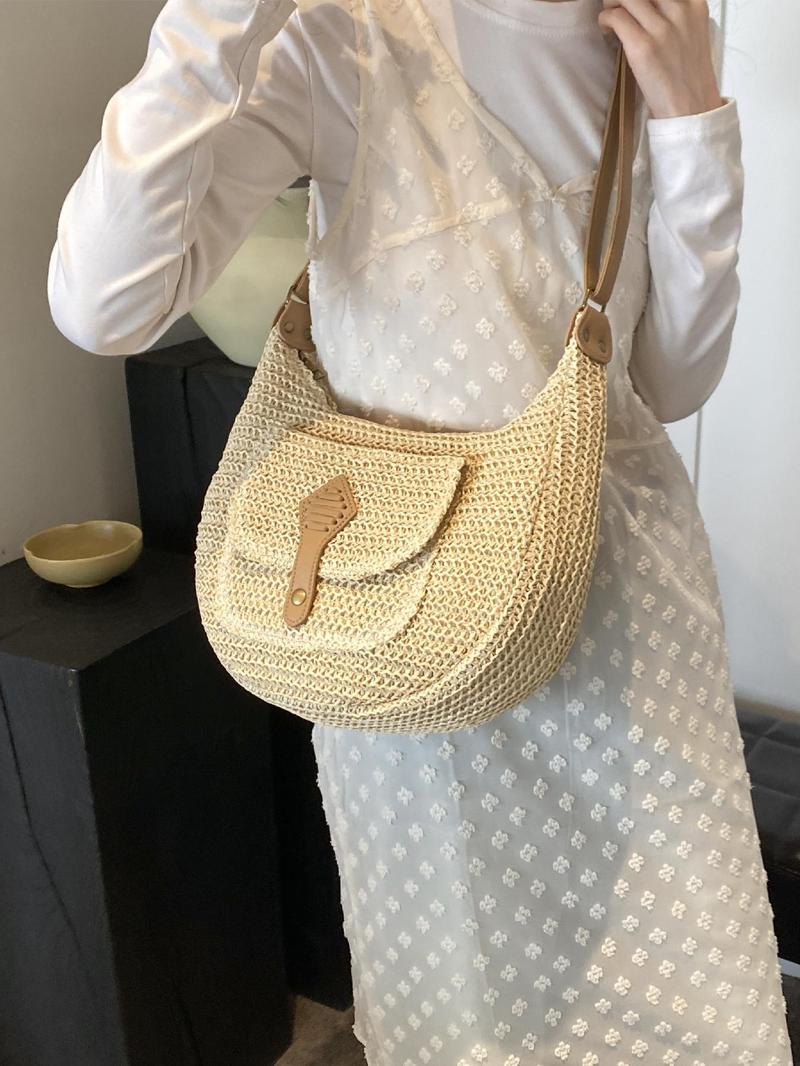 Product Introduction of Women's Fashionable Straw Bag, Large Capacity Crossbody Bag with Small Bag Inside, Casual Versatile Shoulder Bag for Daily Used 6