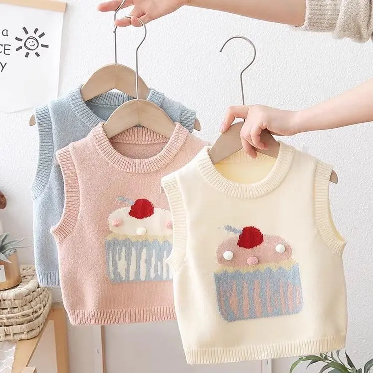 Áo Vest Dệt Kim, Cho Bé Gái, Áo Mặc Bên Ngoài, Quần Áo Mùa Xuân Cho Em Bé, Hàng Mới Về 2024, Áo Len Trẻ Em, Phong Cách Phương Tây, Áo Ghi Lê Cho Em Bé