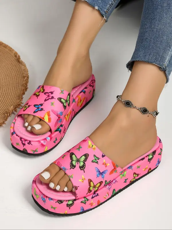 Women's Fashionable Butterfly Pattern Slippers, Casual Comfortable Flat Sandals for Beach, Outdoor, Daily Wear 5