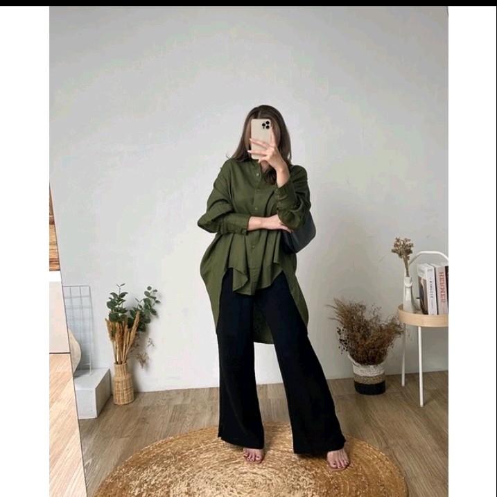 KEMEJA WANITA JUMBO POLOS LENGAN PANJANG LD 98 cm,LD 106 cm,LD 116 cm,LD 120 cm,LD 125 cm,LD 130 cm KEMEJA WANITA PERGI KULIAH, PERGI KERJA, JALAN SANTAI CASUAL FASHION TERBARU DAN KEKINIAN 3