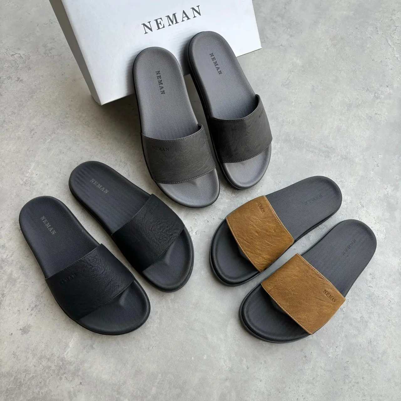 DÉP DA NEMAN, Chất Liệu Da Microfiber, Đã Khâu Quai, Hỗ Trợ Đổi Size : MS19 Slipper Cao Su DéP
