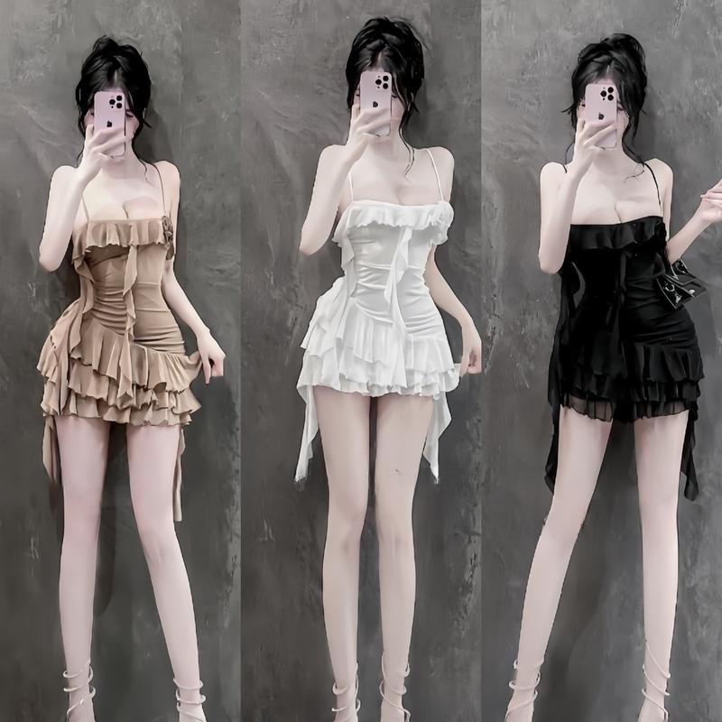 Đầm Body 2 Dây Tua Rua Thun Lưới Dẻo Co Giãn Sang Chảnh  Cup Dress Women Nhung Voi Nhung Voi