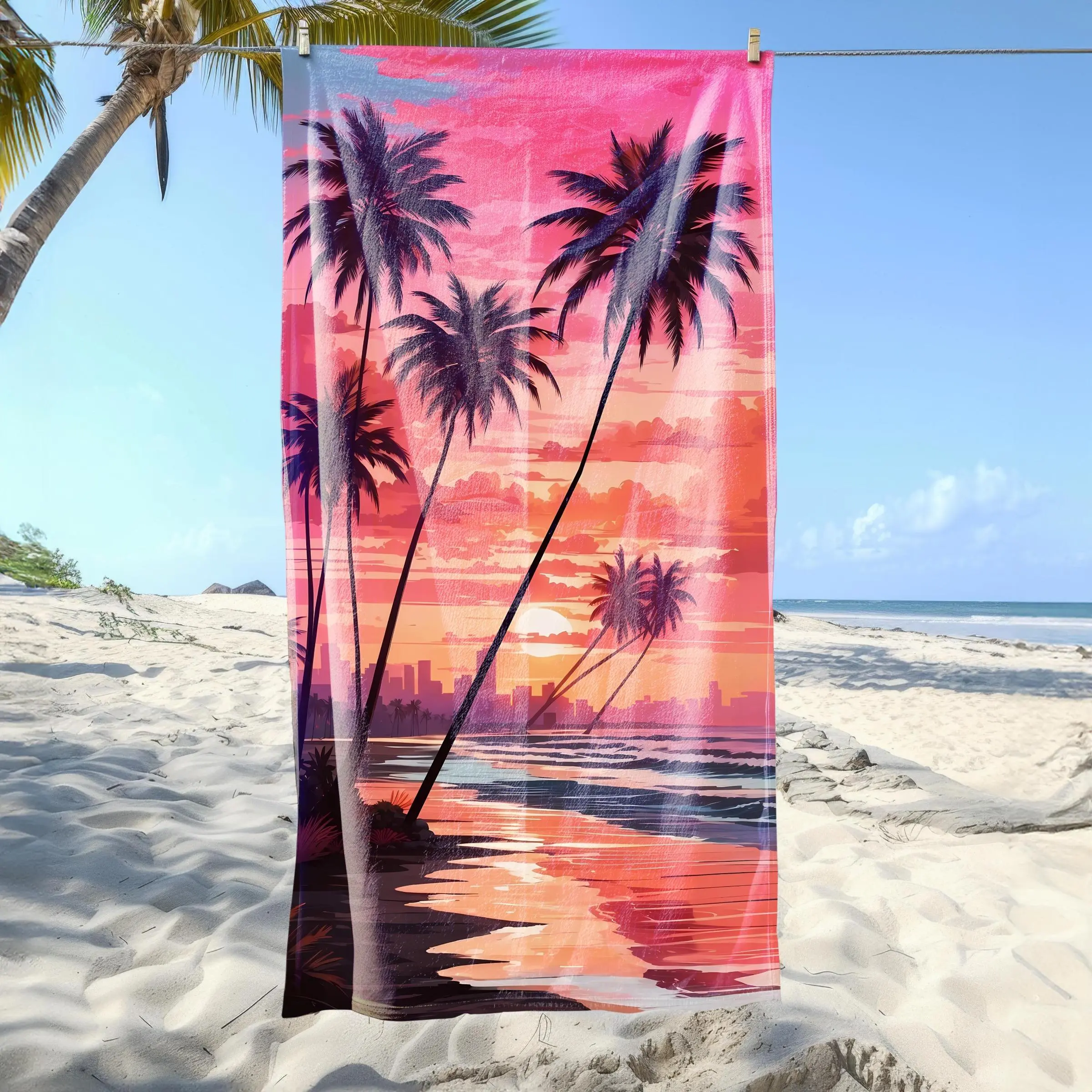 Beach Towel, 1 Count Colorful Palm Tree Pattern Beach Towel, Soft Absorbent Towel for Beach Swimming, Outdoor Travel, Summer Entertainment