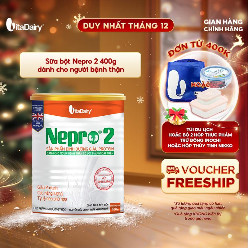 Sữa bột Nepro 2 400g dành cho người bệnh thận đã lọc - VitaDairy