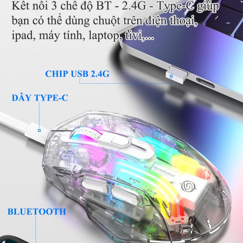 Chuột không dây K-Snake BM530 kết nối 3 chế độ thiết kế trong suốt độc lạ với đèn led RGB cực đẹp 6