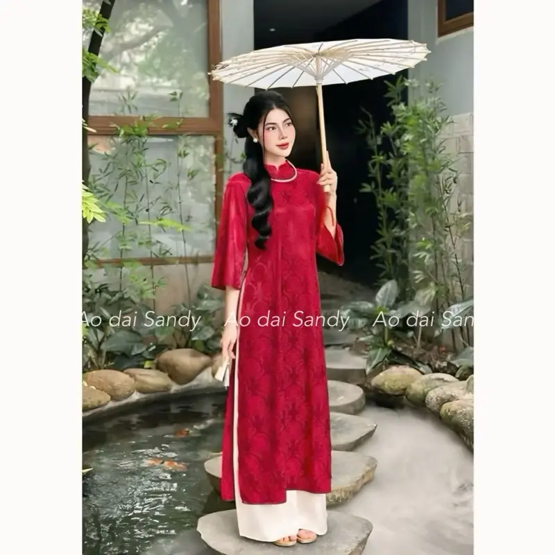 Áo dài Lụa cao cấp, hoạ tiết Thọ Dơi trẻ trung, trendy, sang trọng quý phái -  Women Dress 7