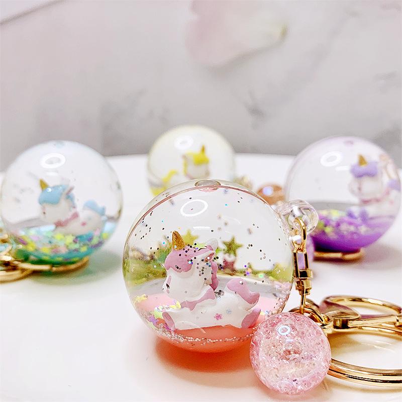 Product Introduction of Creative Liquid Oil Keychain Flowing Sand Keychain Crystal Ball Unicorn Floating Car Cute Bag Pendant 30