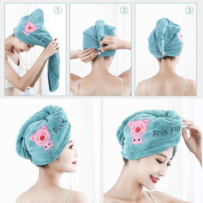 Product Introduction of Hair Drying Cap Towel Women Thicken Absorbent Shower Cap Coral Fleece Cute Animal Embroidery Quick-Dry Bathroom Towel 25