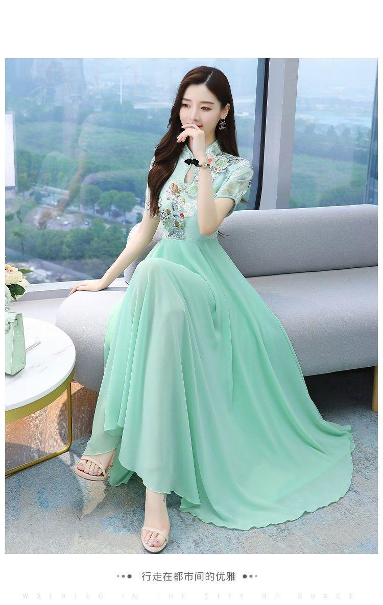 Product Introduction of Váy Sườn Xám, Cỡ Cực Lớn (150,00kg), Thanh Lịch Và Trông Trẻ Trung, Dành Cho Phụ Nữ, Thích Hợp Cho Mùa Hè, Thời Trang Quý Cô Quý Phái, Váy Midi Mỏng, Quần Áo Nữ 9