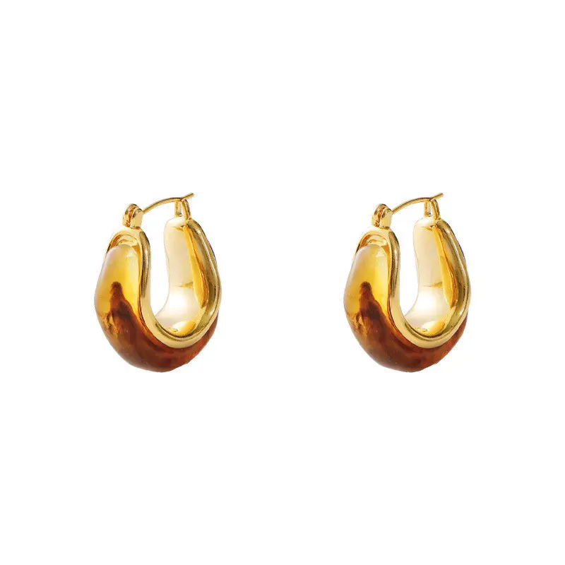 [Fanyee] Anting-anting akrilik tidak beraturan kuning metalik vintage Q508 4