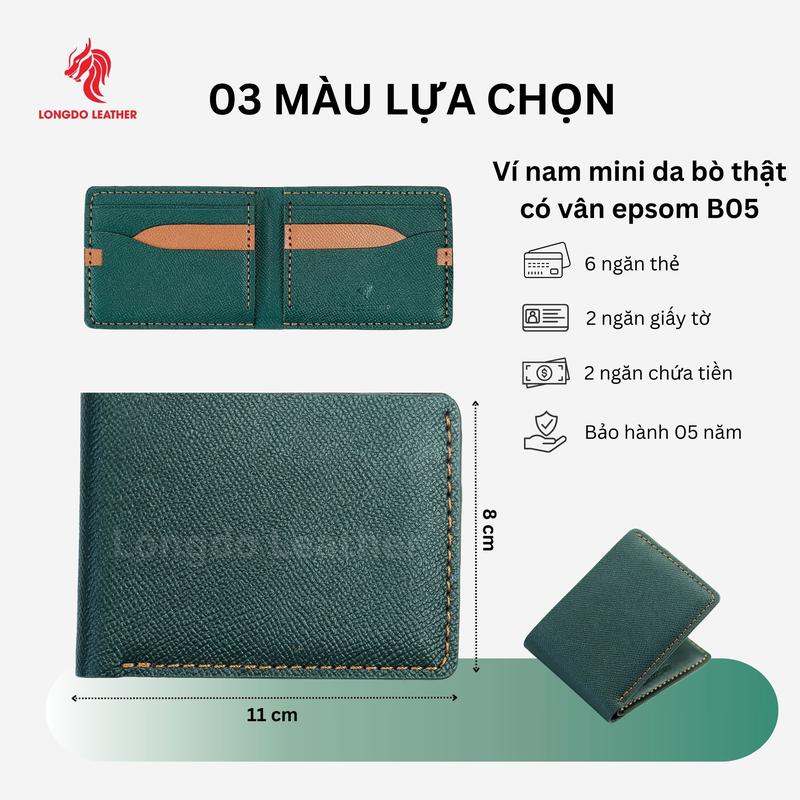 Ví nam mini da bò (Không để được giấy tờ cũ) thương hiệu Longdo Leather - B05 Wallet