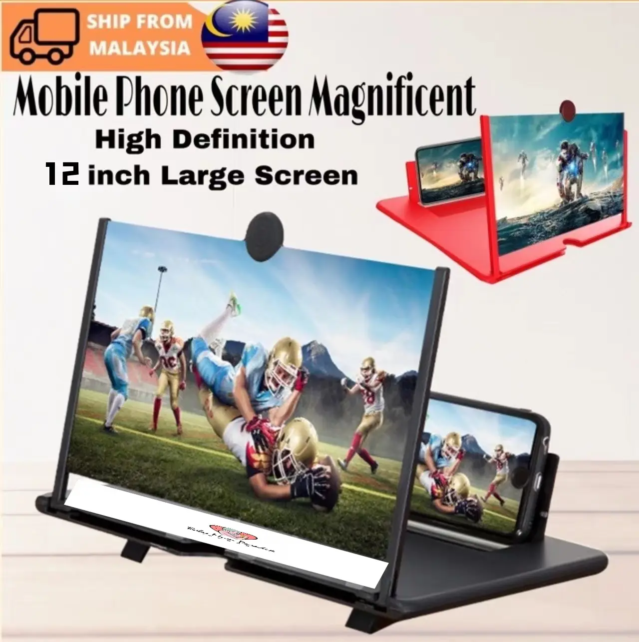 Telefon Bimbit, Skrin 12 inci, Pembesar Skrin Boleh Dibesarkan 5D, Pendirian Pembesar Suara, Skrin Telefon Blu-ray HD 3D, dengan Pemegang Hitam, AM
