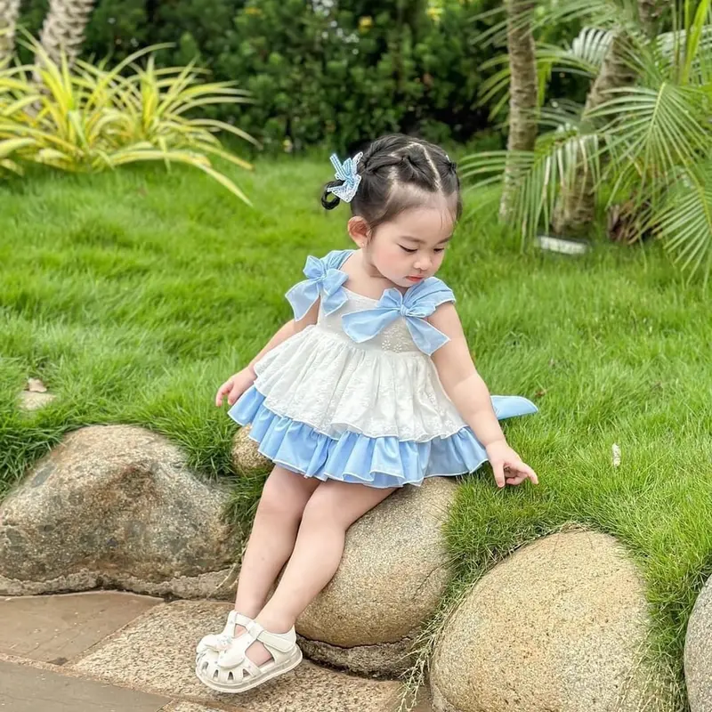 (7-17kg) váy công chúa nhung kim tuyến phối bèo +tag bướm điệu đà cho bé 5